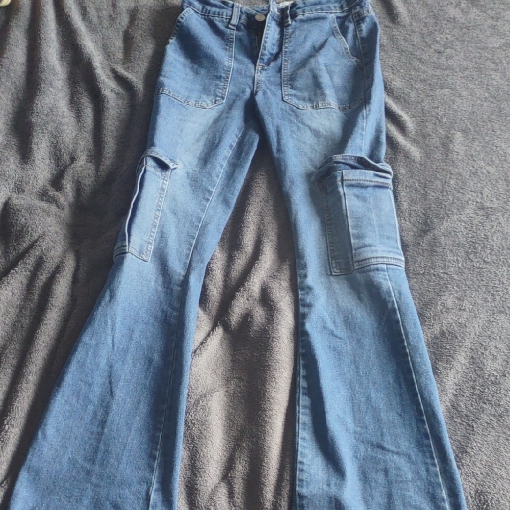 Blue Flare Wide Leg Jeans with Classic Wash